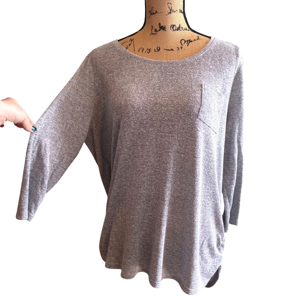 Faded Glory Womens Grey Heathered Knit 3/4 Sleeve Pocket Top‎ Size L 12-14